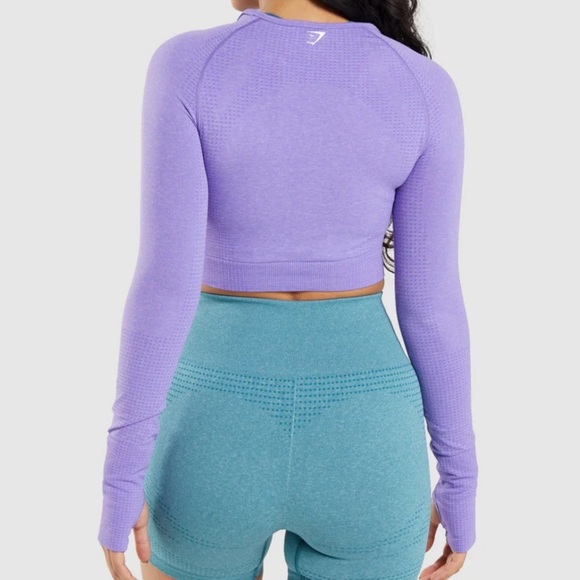 Gymshark Vital Seamless 2.0 Long Sleeve Crop Top Bright Purple Marl size XL - Picture 3 of 7